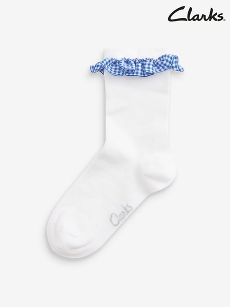 Clarks White/Blue Girls Ankle School Socks 2 Pack (D96060) | € 14