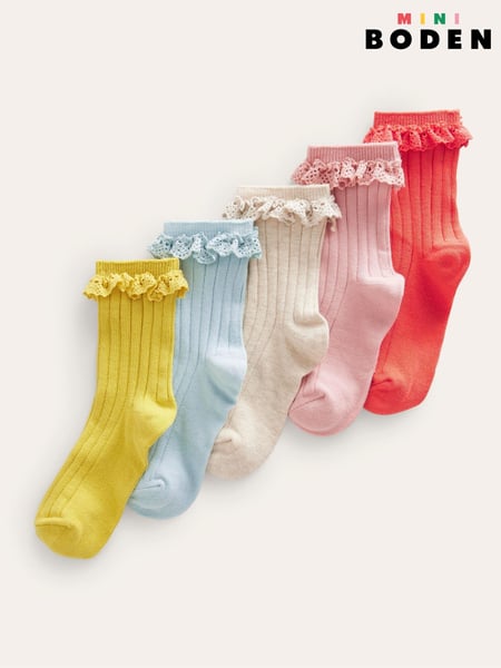 Boden Pink Frilly Socks 5 Pack (D97202) | € 32