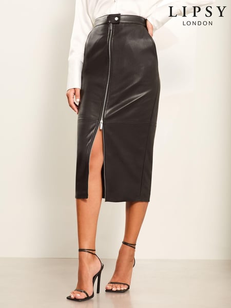 Lipsy Black Faux Leather Zip Pencil Skirt (E00034) | € 46