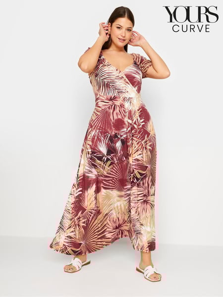 Yours Curve Red Leaf Print Wrap Maxi Dress (E00308) | € 58