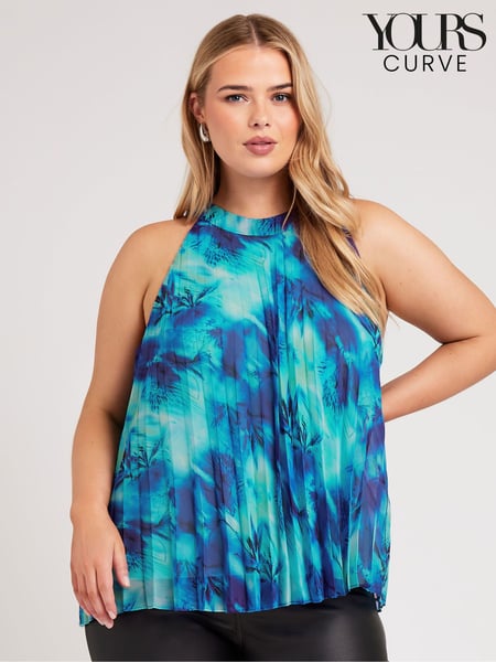 Yours Curve Blue Abstract Pleated Top (E00316) | € 83