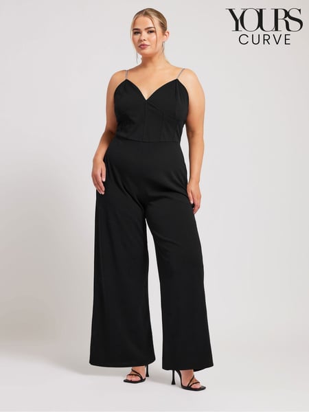 Yours Curve Black LONDON Diamante Corset Jumpsuit (E00452) | € 83