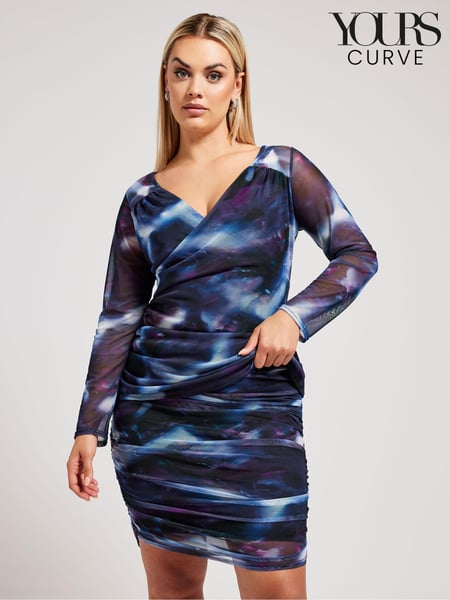 Yours Curve Purple London Mesh Abstract Print Top (E00461) | € 56