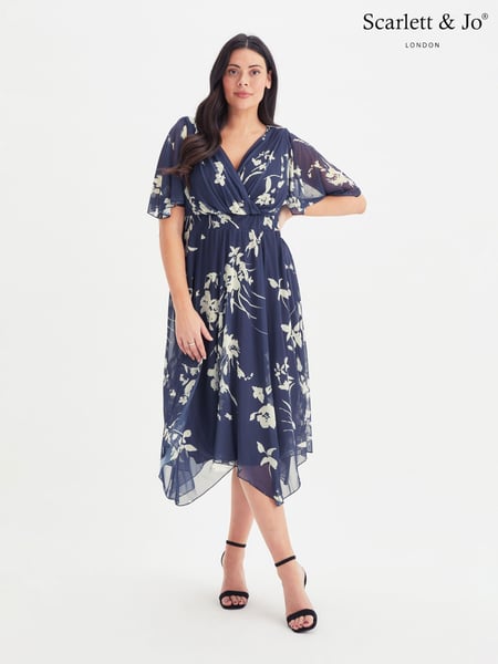 Scarlett & Jo Navy Blue & Cream Julie Hanky Hem Dress (E01376) | € 63