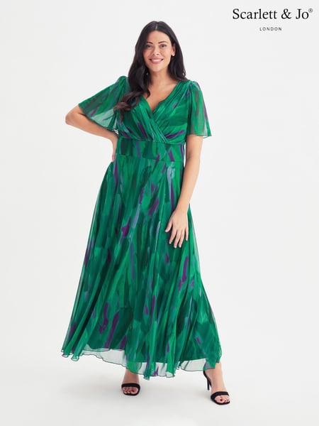 Scarlett & Jo Green & Purple Curve Isabelle Angel Sleeve Maxi Dress (E01385) | € 148