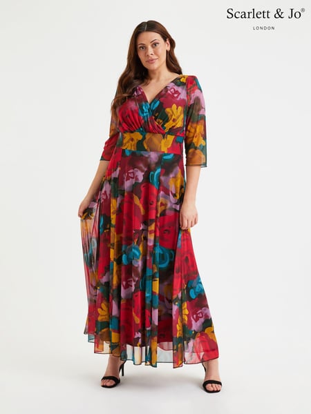 Scarlett & Jo Red Multi Floral Verity 3/4 Sleeve Maxi Gown (E01449) | € 67