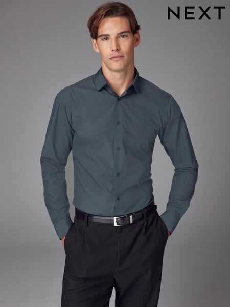 Petrol Blue Slim Fit Easy Care Single Cuff Smart Shirt (E01505) | € 16