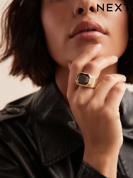 Grey Gold Tone Cocktail Ring Made With Recycled Zinc (E01510) | € 6