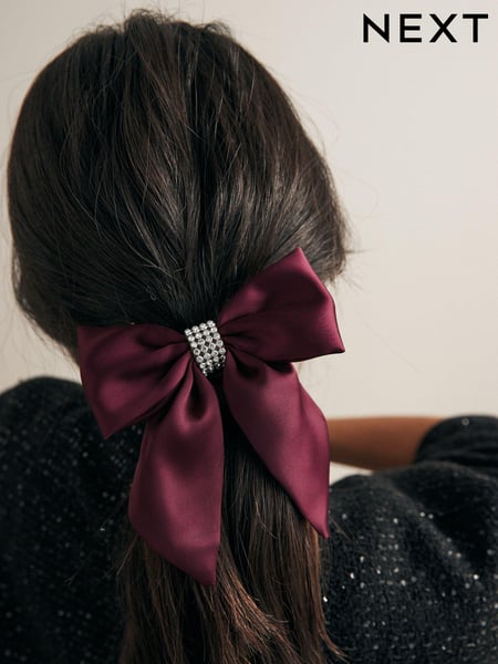 Burgundy Red Diamante Bow Scrunchie (E01517) | € 11