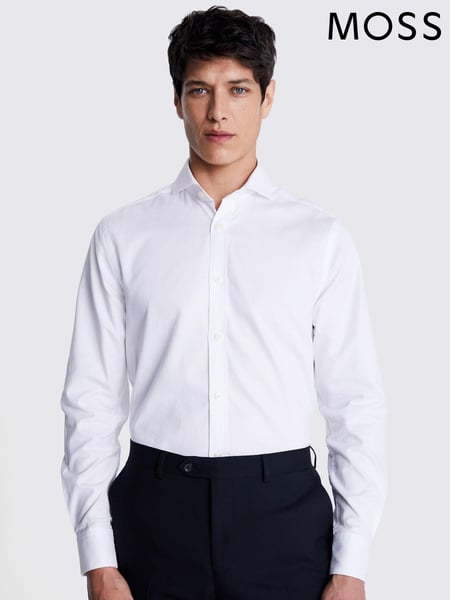 MOSS Ivory White Single Cuff Dobby 100% Cotton Shirt (E01554) | € 78