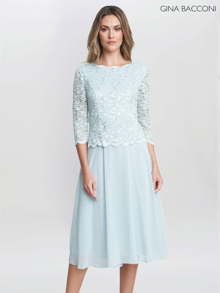 Gina Bacconi Rona Midi Dress With Lace Bodice & Chiffon Skirt (E01644) | € 233