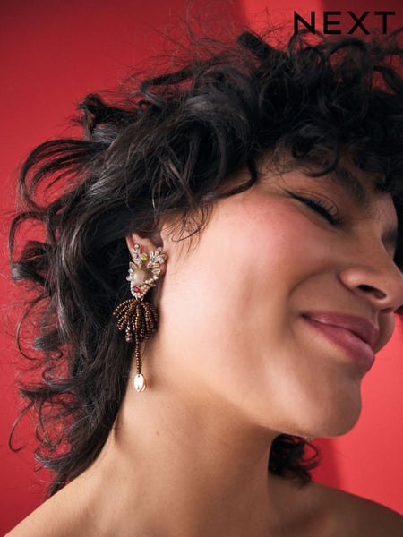 Brown Christmas Reindeer Beaded Earrings (E01878) | € 13