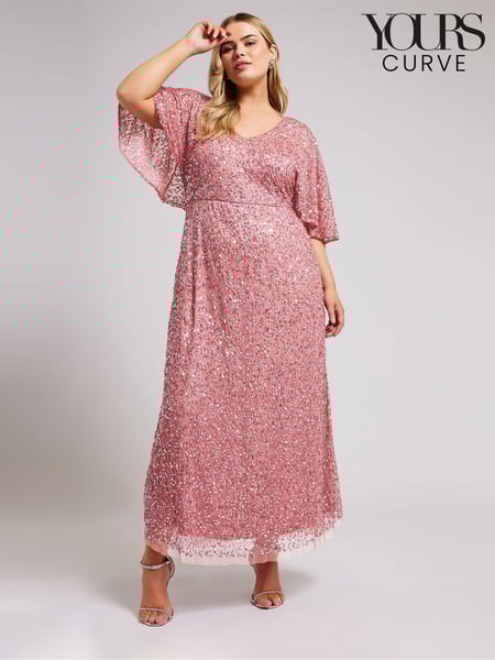 Yours Curve Pink Luxe Embellished V-Neck Angel Sleeve Maxi Dress (E02770) | € 218