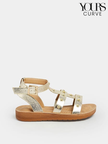 Yours Curve Gold Extra Wide Fit Studded Gladiator Sandals (E02774) | € 24