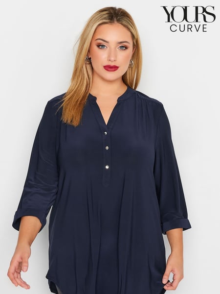 Yours Curve Blue Half Placket Jersey Blouse (E02870) | € 41