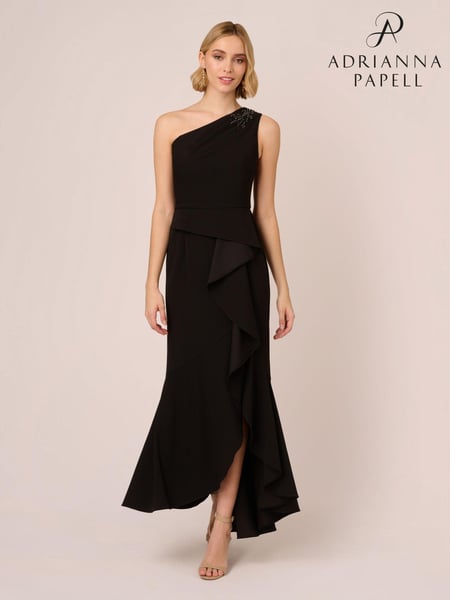 Adrianna Papell Studio Beaded Knit Crepe Black Dress (E03056) | € 248