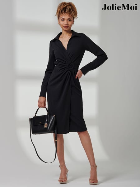 Jolie Moi Black Wrap Ruched Reveka Shirt Dress (E03826) | € 47