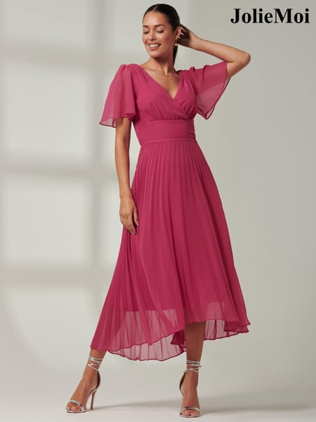 Jolie Moi Pink Elene Pleated High Low Chiffon Maxi Dress (E03830) | € 117