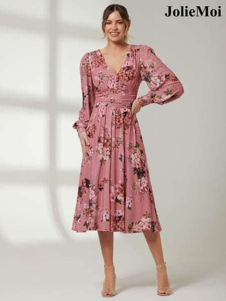 Jolie Moi Pink Long Sleeve Mesh Midi Dress (E03833) | € 41