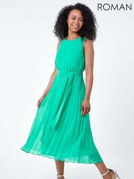 Roman Green Pleated Midi Dress (E04212) | € 48