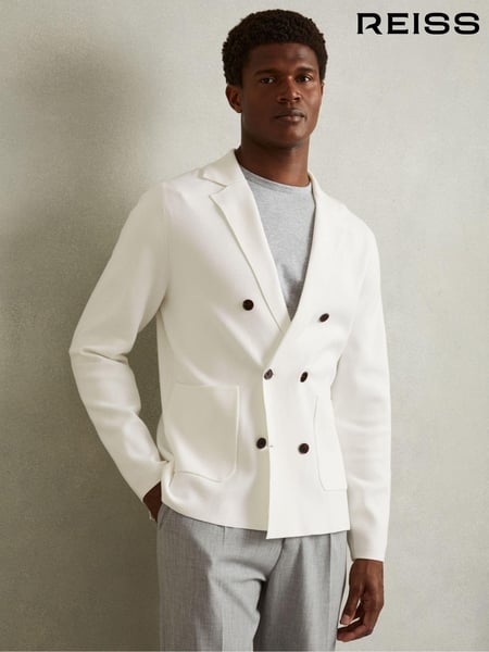 Reiss Ivory White Foulard Knitted Double Breasted Blazer (E04247) | € 293