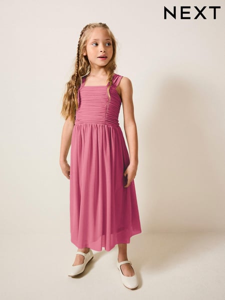 Pink Mesh Flower Girl Occasion Dress (6-16yrs) (E04379) | € 24 - € 28
