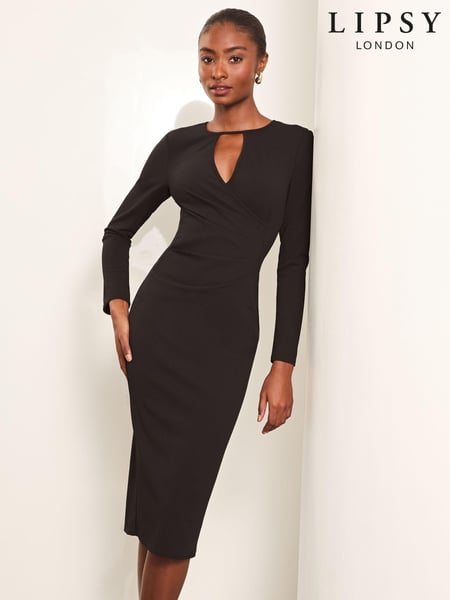 Lipsy Black Keyhole Cross Front Long Sleeve Bodycon Dress (E04616) | € 38