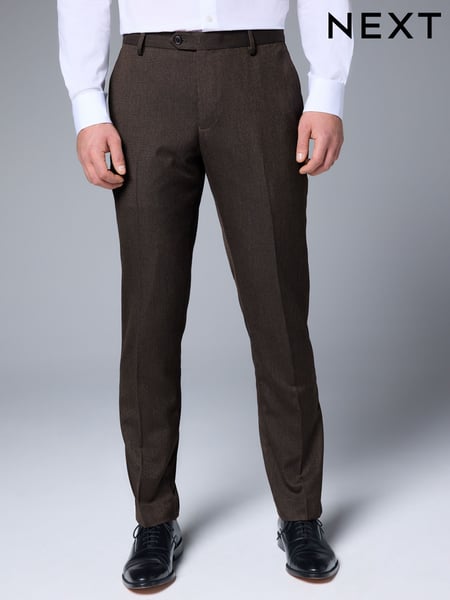 Brown Slim Fit Textured Suit Trousers (E04814) | € 52