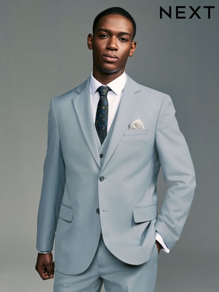 Light Blue Tailored Fit Textured Suit Jacket (E04815) | € 96