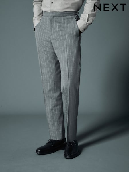 Grey Tailored Fit Wool Blend Stripe Trousers (E04819) | € 97