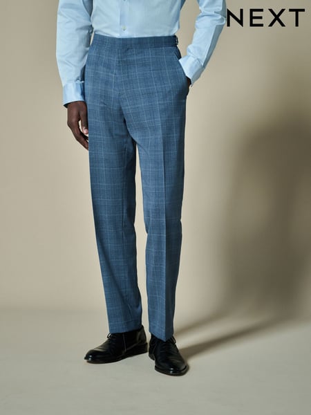 Blue Tailored Fit Wool Blend Check Trousers (E04821) | € 97