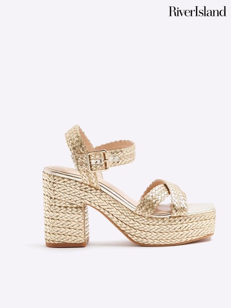 River Island Gold Cross Strap Platform Sandals (E05032) | € 70