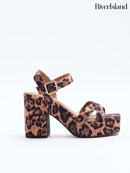 River Island Brown Cross Strap Platform Sandals (E05047) | € 17