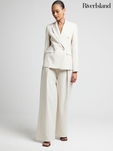 River Island Cream Wide Leg Pleated Linen Trousers (E05103) | € 27