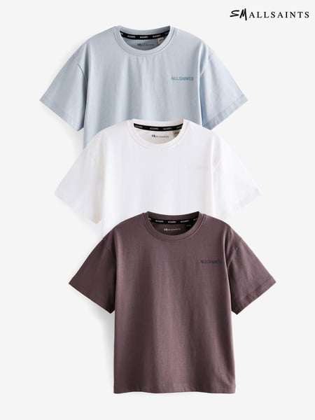 smALLSAINTS Purple/White Boys Logo Crew Relaxed 100% Cotton T-Shirts 3 Pack (E05325) | € 44 - € 50