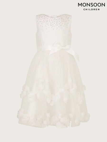 Monsoon Natural Amber Diamanté 3D Roses Dress (E05396) | € 44 - € 51