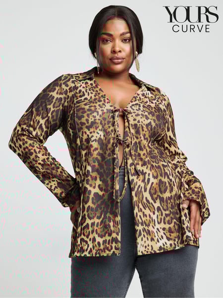 Yours Curve Brown Leopard Print Tie Front Top (E05752) | € 24