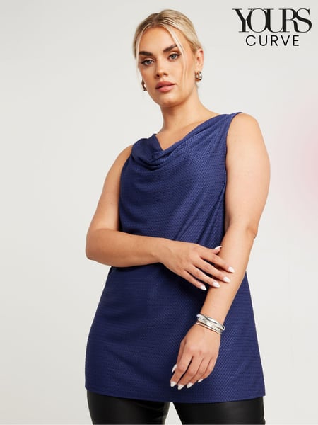 Yours Curve Blue LIMITED COLLECTION Textured Cowl Neck Top (E05760) | € 45