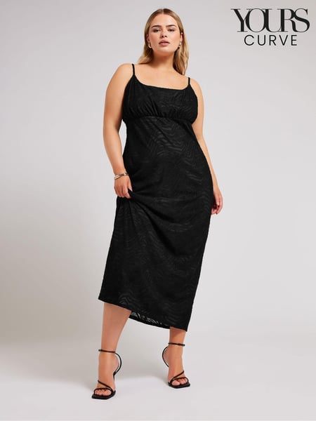 Yours Curve Black Animal Stretch Jacquard Slip Dress (E05804) | € 78
