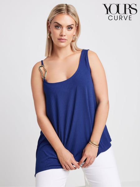 Yours Curve Blue Limited Collection Metal Trim Ribbed Vest Top (E05850) | € 42