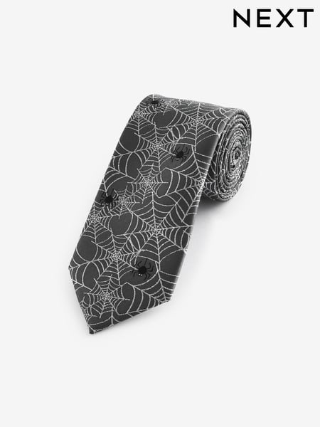 Grey/Silver Cobweb Slim Halloween Design Tie (E05930) | € 10