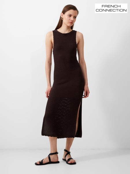 French Connection Brown 100% Cotton Momo Nellis Crochet Dress (E05958) | € 58
