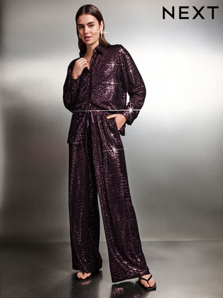 Burgundy Sequin Wide Leg Trousers (E06103) | € 12
