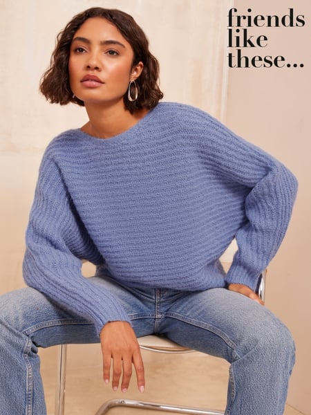 Friends Like These Blue Eyelash Slash Neck Jumper (E08350) | € 26