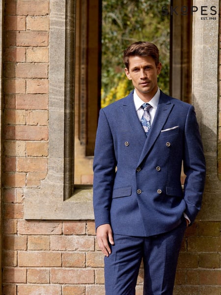 Skopes Navy Blue Tailored Fit Herringbone Double Breasted Suit Jacket (E08398) | € 218