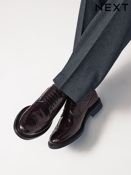 Burgundy Red Leather High Shine Brogues Shoes (E08462) | € 87