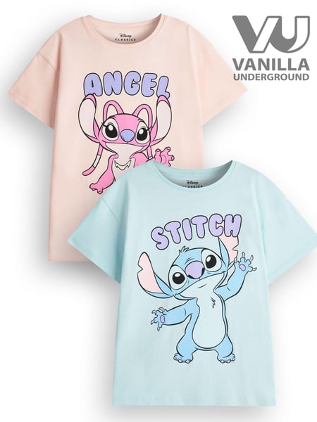 Vanilla Underground Blue Girls Stitch 100% Cotton T-Shirts 2 Pack (E08774) | € 34
