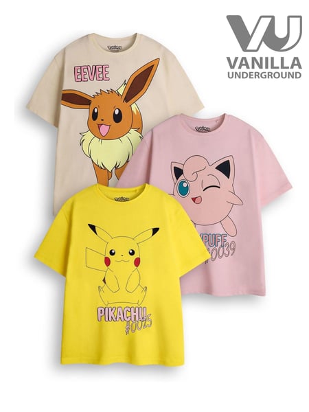 Vanilla Underground Yellow Girls Pokemon 100% Cotton T-Shirts 3 Pack (E08777) | € 41