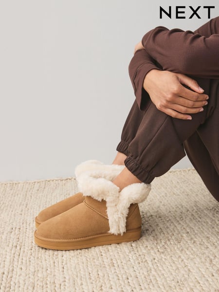 Hellbraun - Faux Fur Lined Suede Boot Slippers (E09079) | 51 €