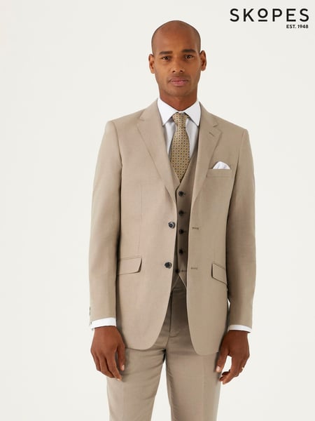 Skopes Stone Brown Tailored Fit Tuscany Linen Blend Suit (E09247) | € 172